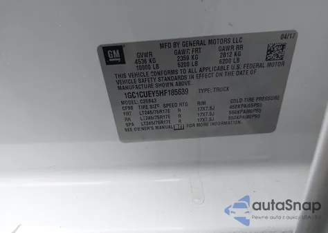 2017 Chevrolet Silverado 2500Hd Wt из США, поврежденный, VIN 1GC1CUEY5HF185639